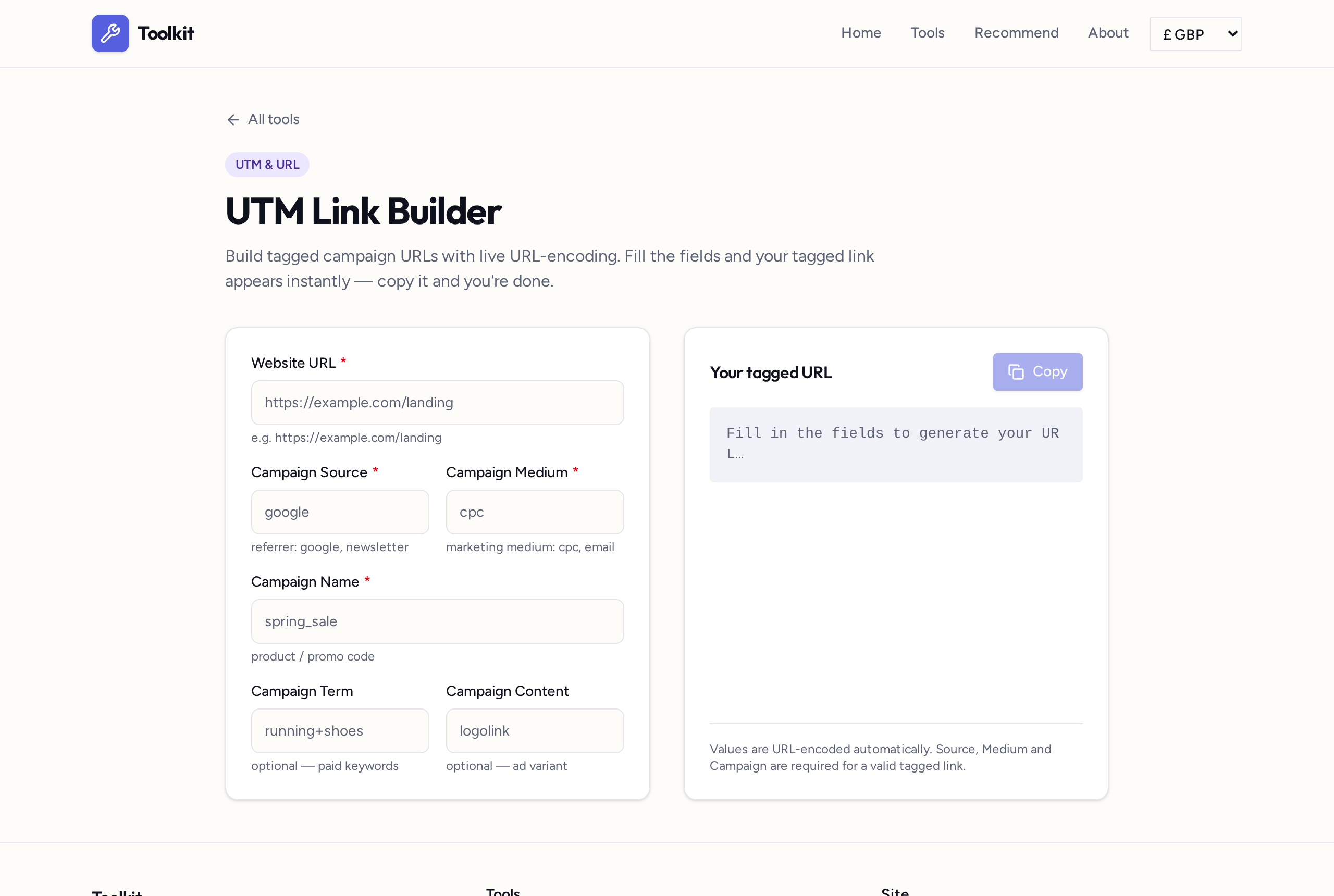 Screenshot of ESM Toolbench UTM Link Builder